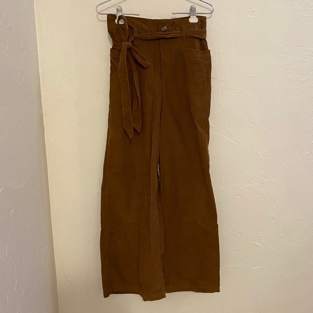 Corduroy High Waisted, Wide-Legged Tie Pants